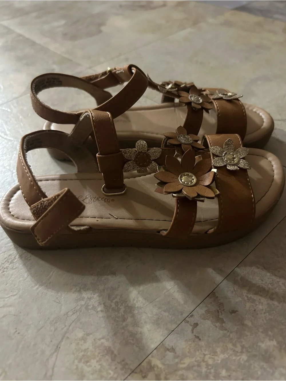 Girls Brown Floral Strap Sandals